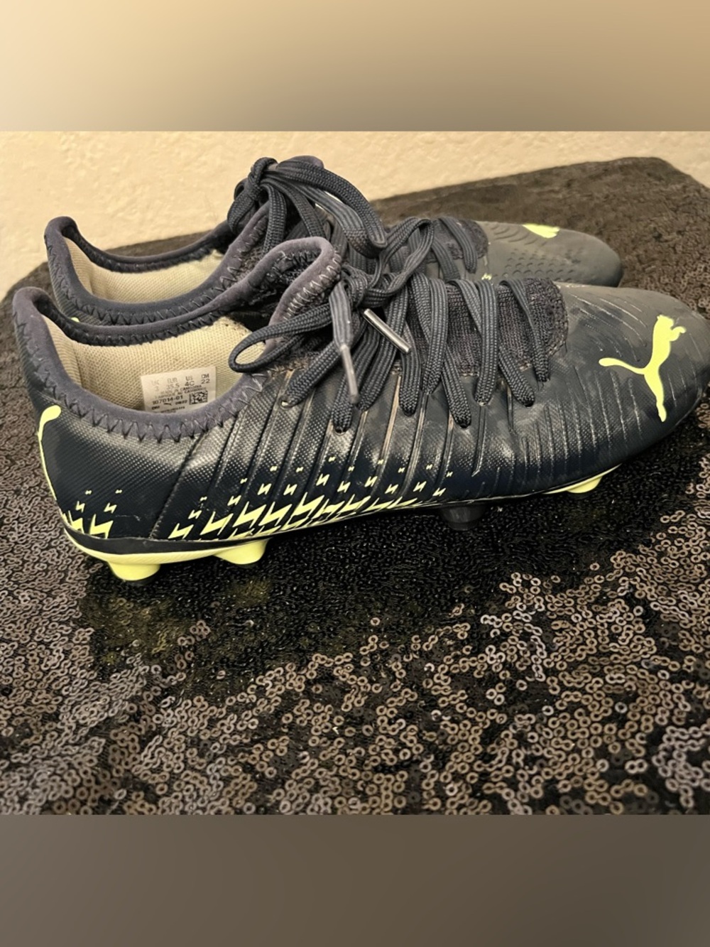 Puma Kids' Black & Neon Yellow Soccer Cleats